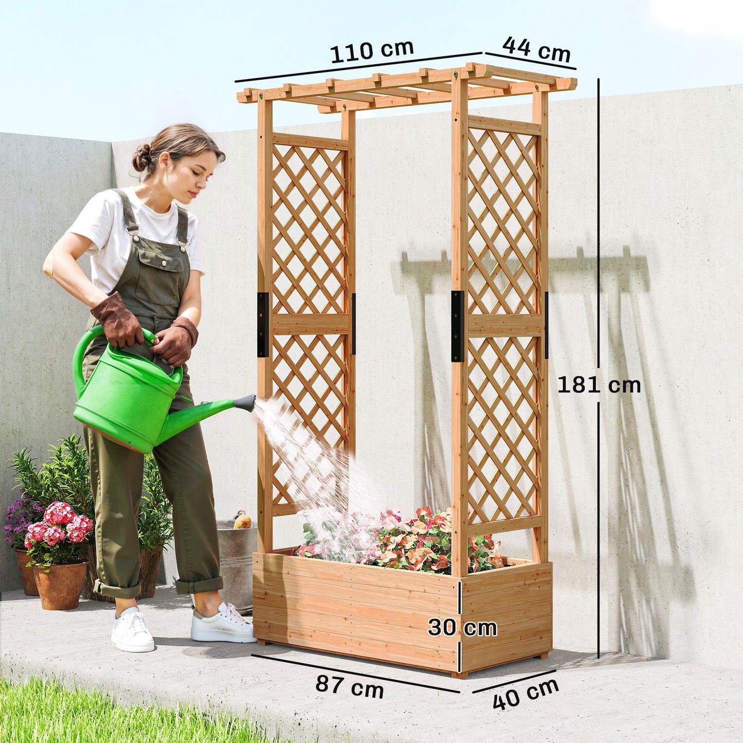 Outsunny Fir Wood Planter and Trellis Garden Bed 110 by 44 cm with 85 by 39 cm Growing Bed for Plants Flowers and Fruits