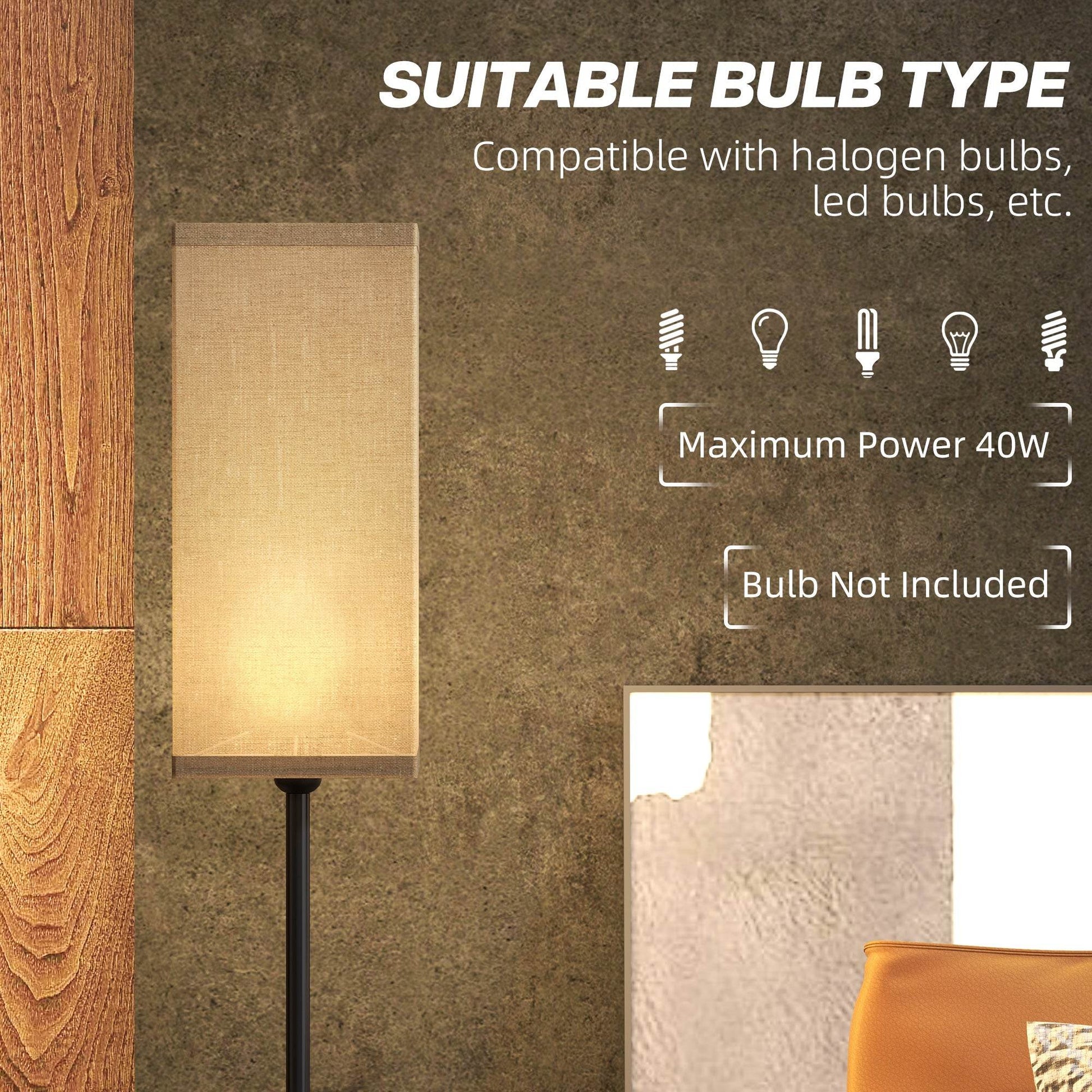 HOMCOM Elegant Tall Floor Lamp with Foot Switch, Modern Linen Shade for Living Room and Bedroom, Black - ALL4U RETAILER LTD