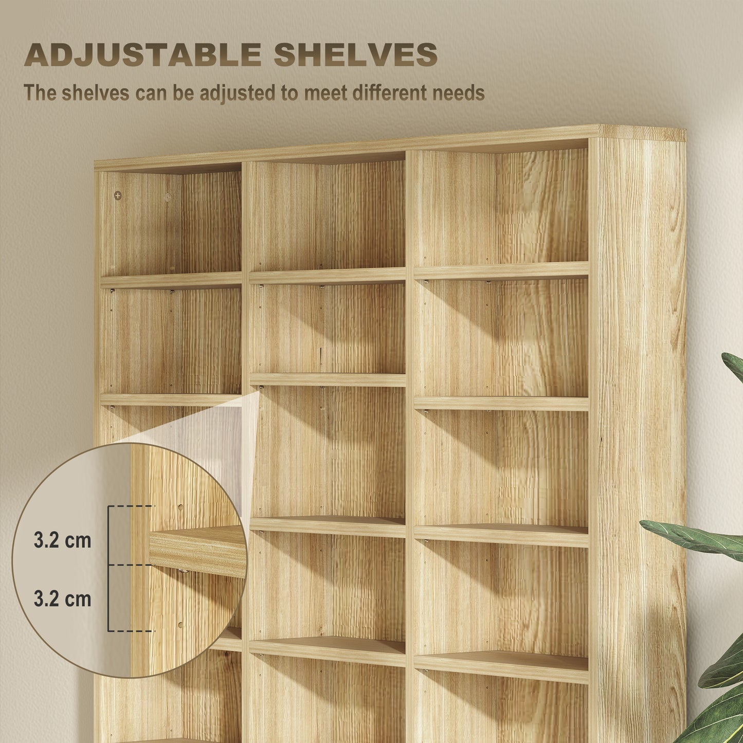 HOMCOM CD and DVD Storage Unit With Adjustable Shelves Oak Tone 102 x 195 cm Home Media Display