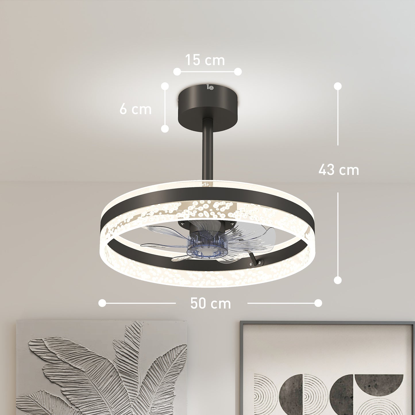 HOMCOM Ceiling Fan With LED Light And Remote Black Copper DC Motor Six Speeds Breeze Mode