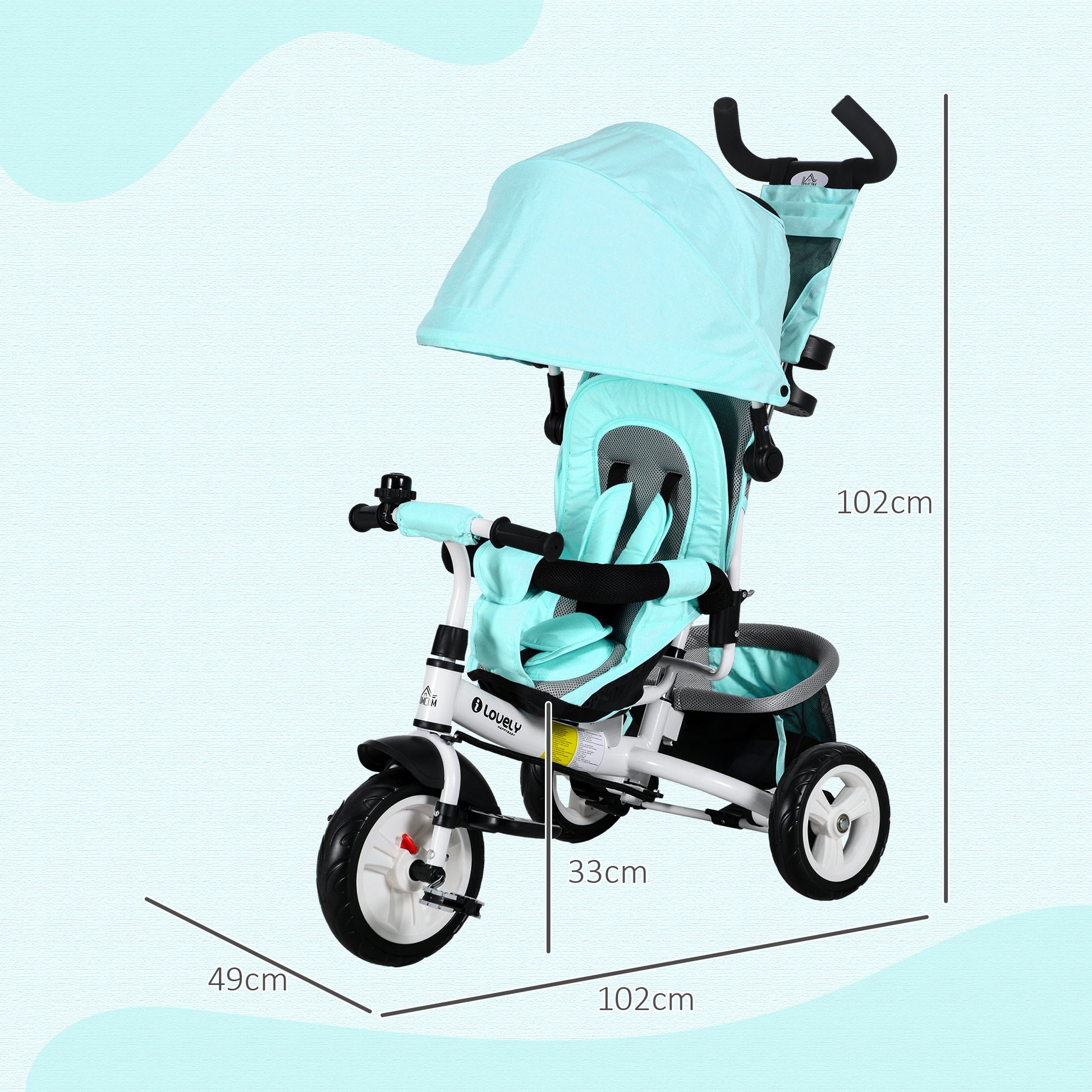 HOMCOM Transformable 4-in-1 Kids Trike with Canopy, Push Handle, and Safety Features for Ages 1-5 - Green - ALL4U RETAILER LTD