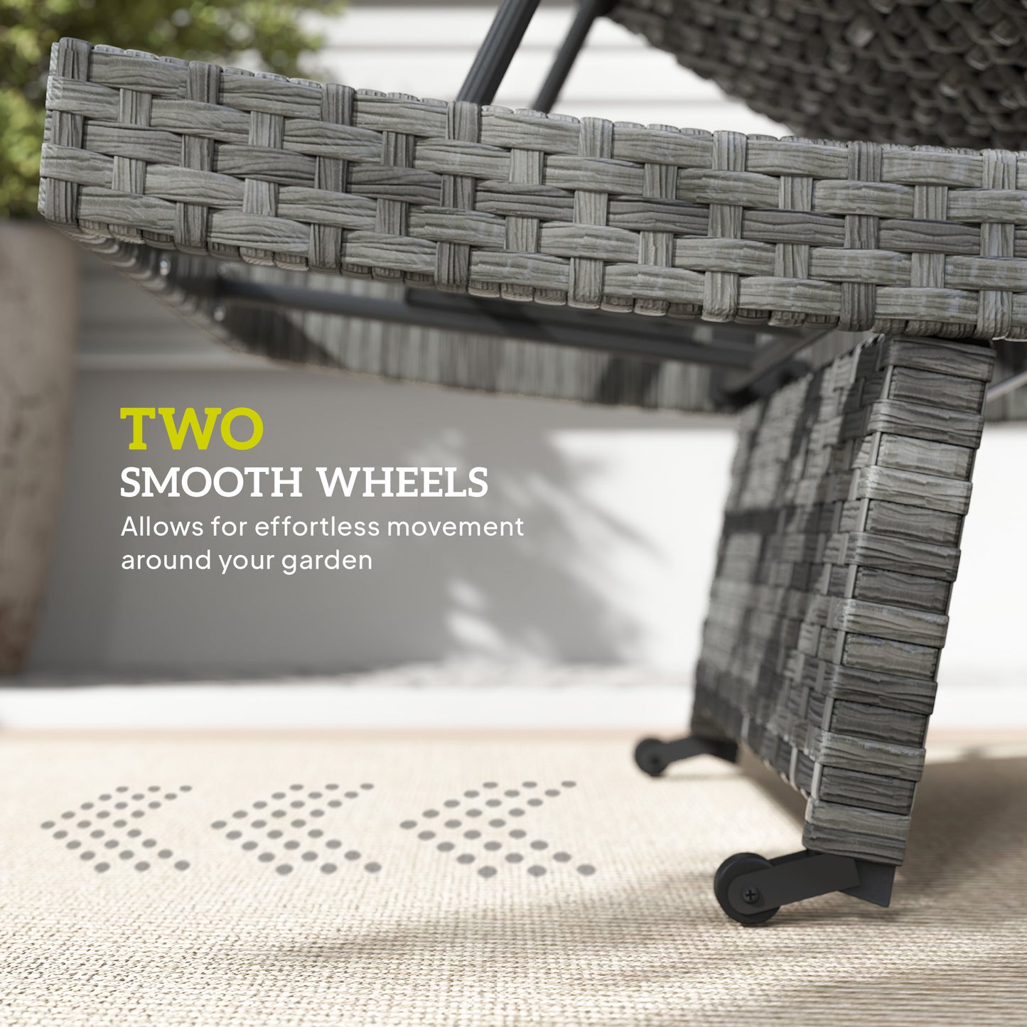 Outsunny Outdoor PE Rattan Sun Lounger Folding Wicker Garden Lounger Recliner With 4 Level Adjustable Backrest Wheels