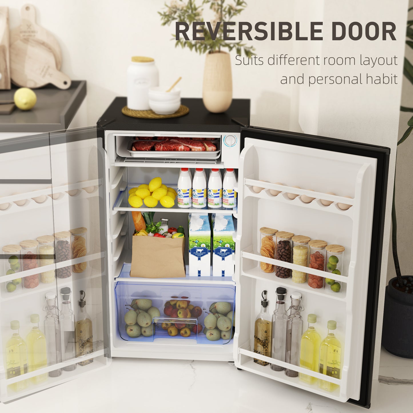 HOMCOM 91L Freestanding Under Counter Fridge With Lock Black For Small Kitchens And Home Offices