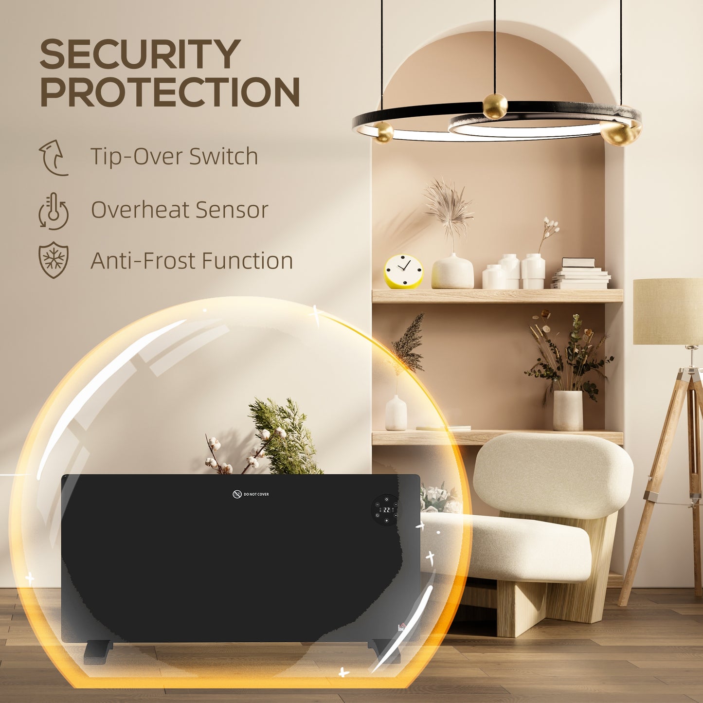 HOMCOM 2000W Electric Convector Heater Freestanding Or Wall Mounted With Adjustable Thermostat And Timer Black