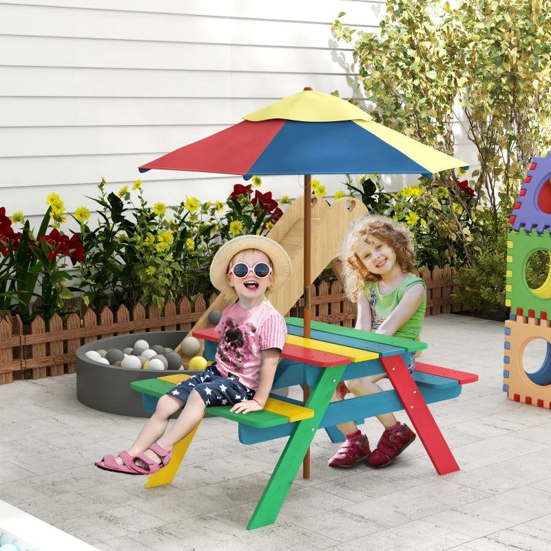 Outsunny Kids Table and Chair Set w/ Removable Parasol, for Ages 3-6 Years - ALL4U RETAILER LTD