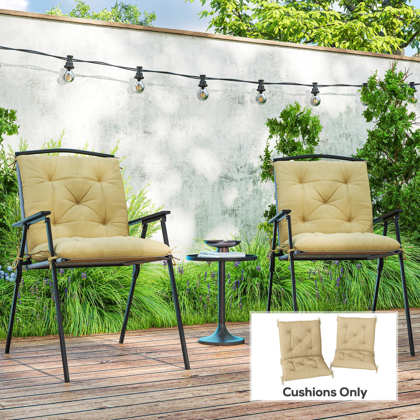 Outsunny Set Of Two Outdoor Seat Cushions Khaki With Polyester Fabric Covers Plush Cotton Filling And Stain Resistant