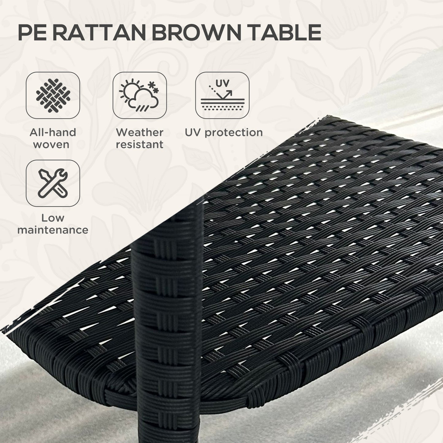 Outsunny Two Tier PE Rattan Square Coffee Table With Glass Top For Outdoor Garden Black