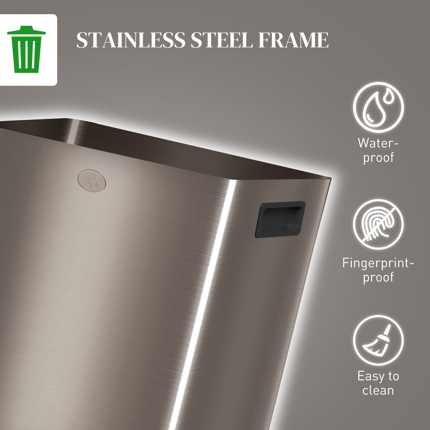 HOMCOM 40L Dual Compartment Stainless Steel Bin With Deodoriser Holders Gold Tone