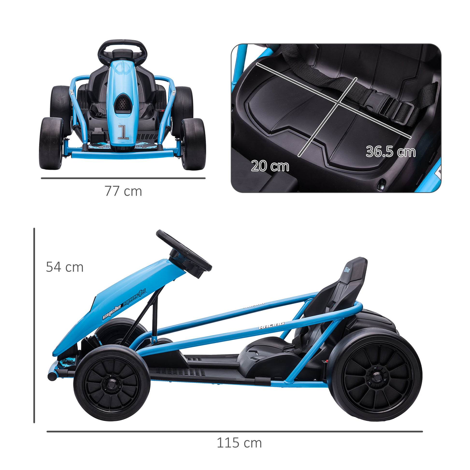 HOMCOM 24V Electric Go Kart for Kids Drift Ride On Racing Go Kart with 2 Speeds for Boys Girls Aged 8-12 Years Old Blue - ALL4U RETAILER LTD