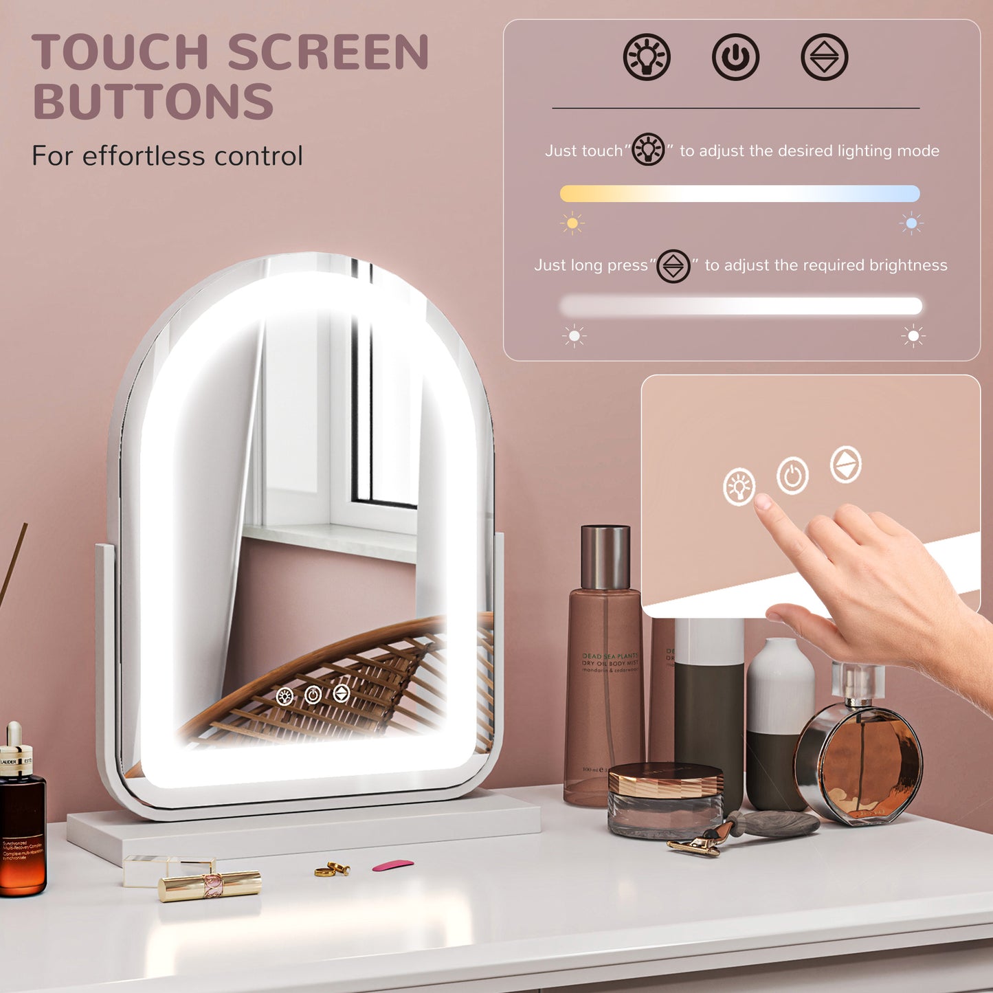HOMCOM 33 x 44.5cm LED Vanity Mirror White With Adjustable Lighting For Day To Night Grooming