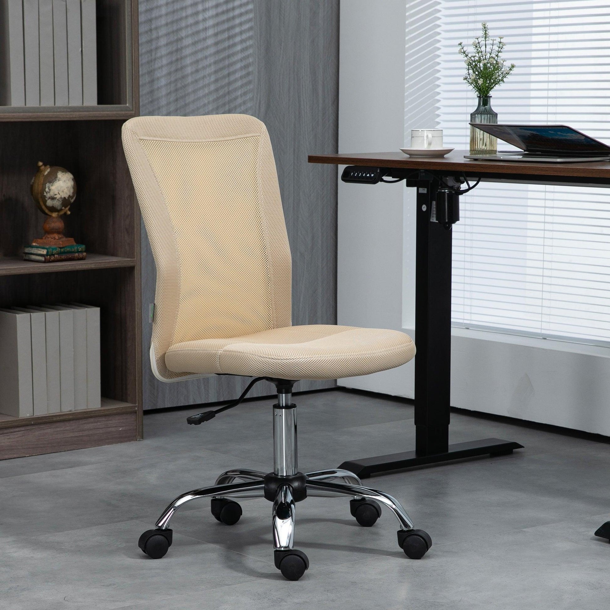 Vinsetto Beige Mesh Office Chair, Adjustable Height, Armless Study Chair - ALL4U RETAILER LTD