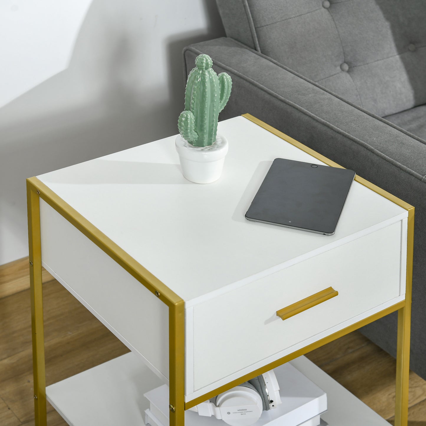 HOMCOM Bedside Table Set Of 2 Modern Nightstands With Drawer And Shelf In White For Bedroom Decor