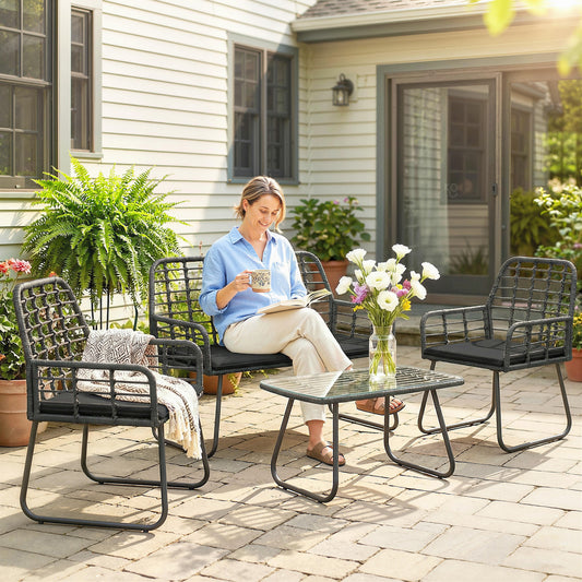 Outsunny 4 Piece Rattan Garden Furniture Set For Patio With Loveseat Armchairs And Coffee Table
