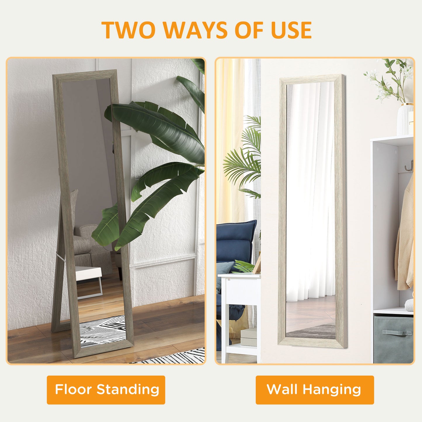 HOMCOM Full Length Mirror 37 X 157 cm Rectangular Full Body Mirror Grey Living Room And Bedroom Hanging Or Freestanding