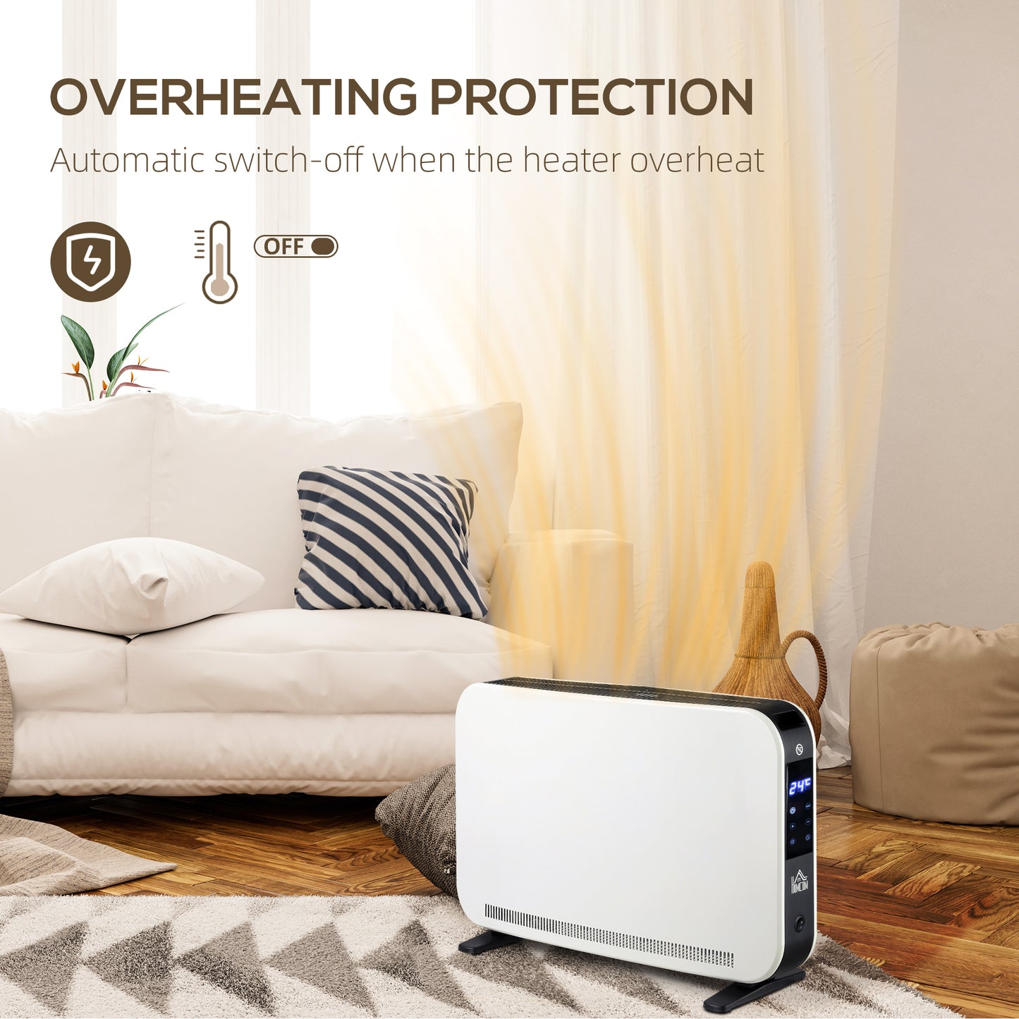HOMCOM Three-Mode Modern Slimline Heater With 7 To 35 Degrees Celsius Temperature And 24 Hour Timer
