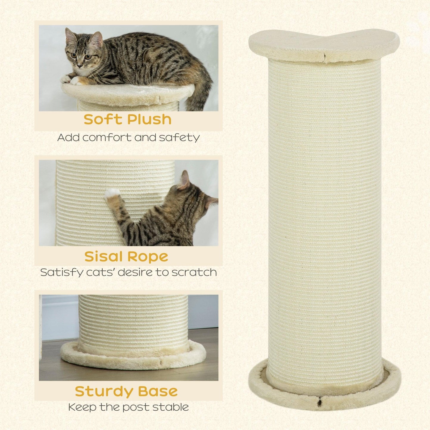 PawHut 85cm Tall Cat Scratching Post with Sisal Rope | Beige - ALL4U RETAILER LTD