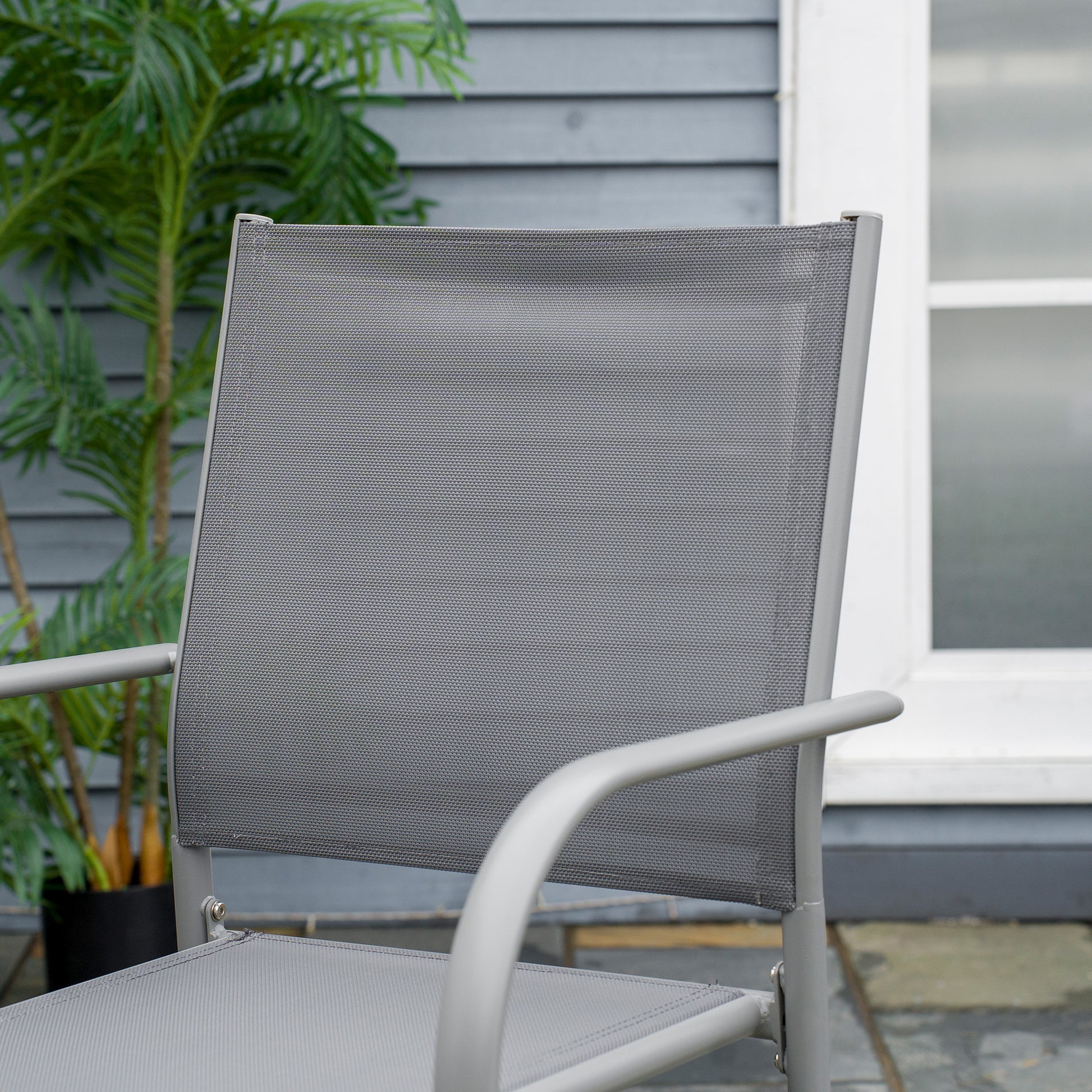 Outsunny Stylish 7-Piece Outdoor Dining Set with Stackable Chairs and Tempered Glass Top Table - Grey - ALL4U RETAILER LTD