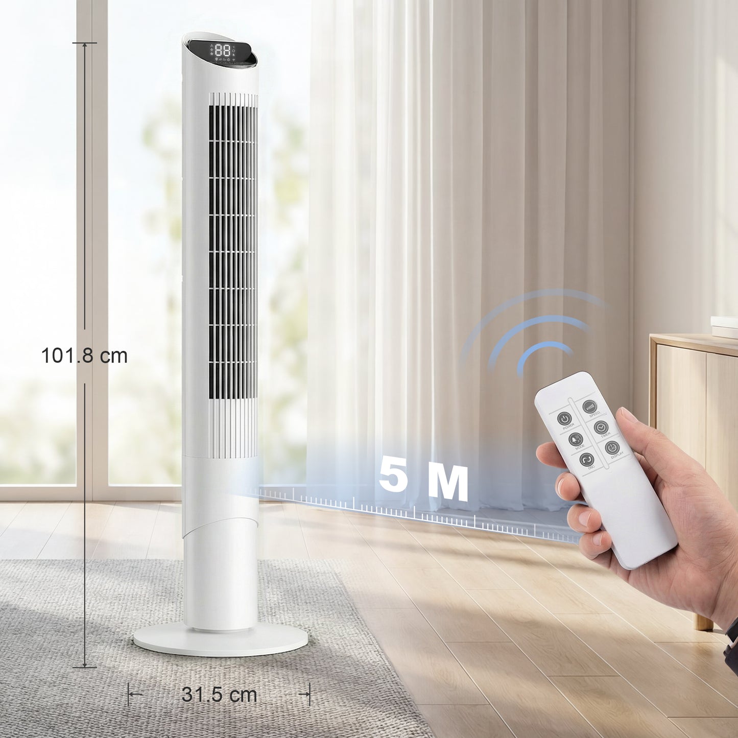 HOMCOM Tower Fan With WiFi App Remote Control Standing Floor Cooling Fan 101.8 cm White