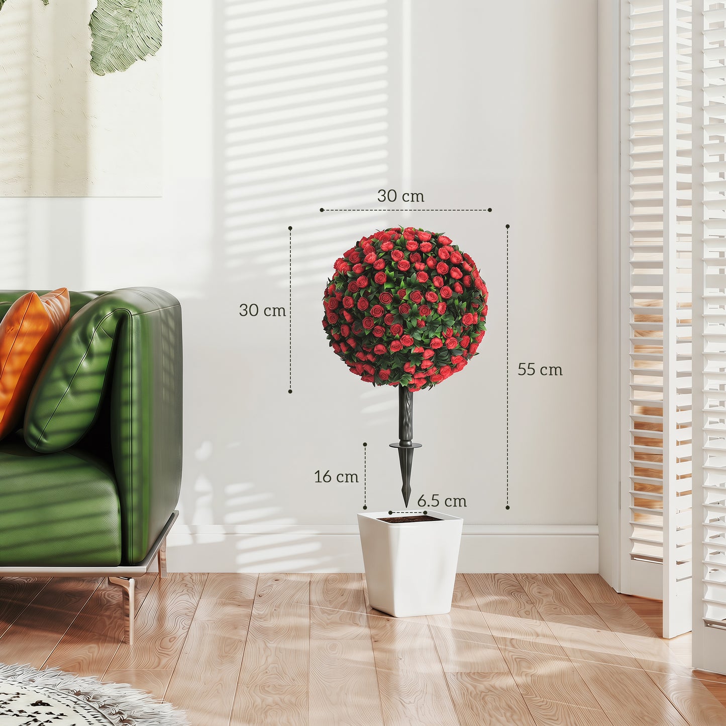 HOMCOM Artificial Rose Topiary UV Resistant Two Pack Faux Plants 55 Cm Red Outdoor Garden Decor