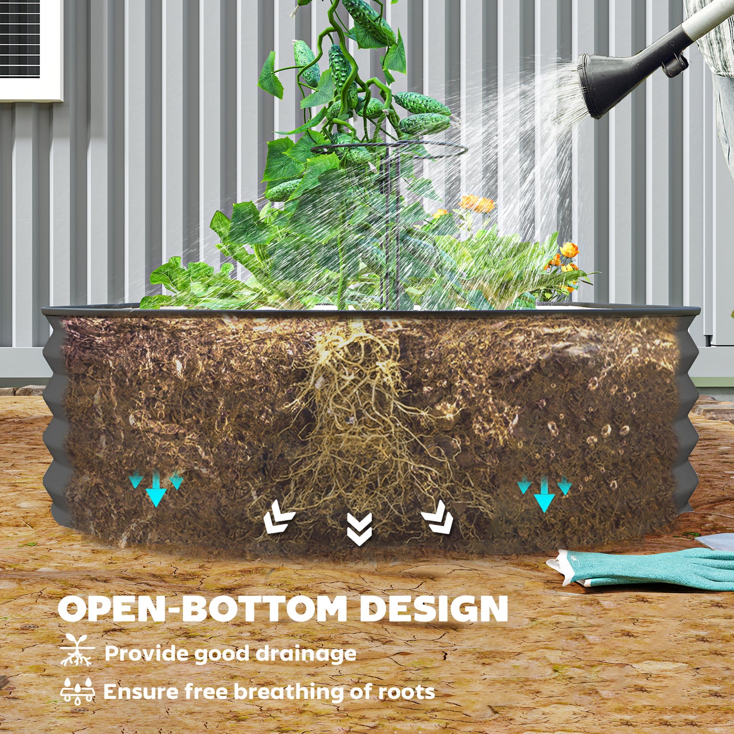 Outsunny Set Of Two 181 X 93 Cm Galvanised Steel Planters In Dark Grey For Raised Garden Beds