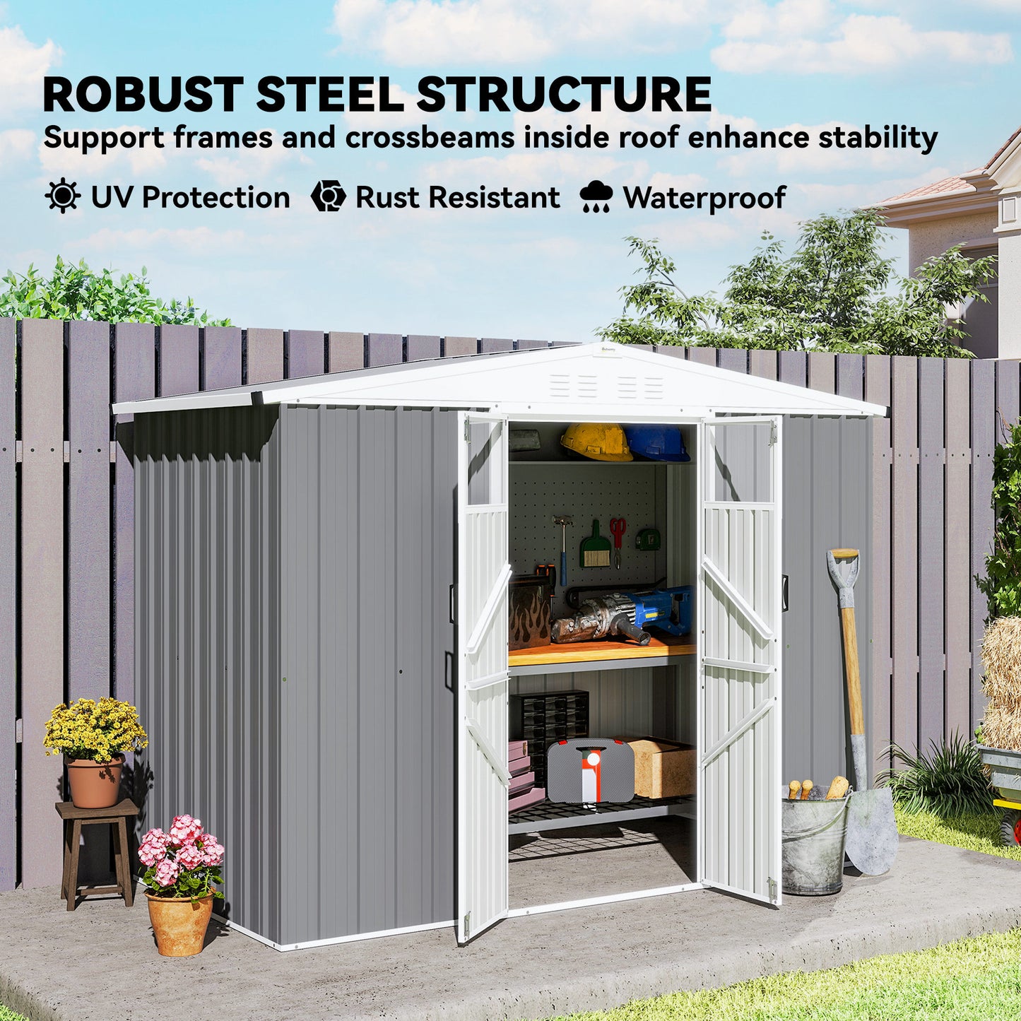 Outsunny 8 X 4 Ft Metal Garden Shed With Window 4 Vents Lockable Door Waterproof Galvanised Steel Tool Storage Shed