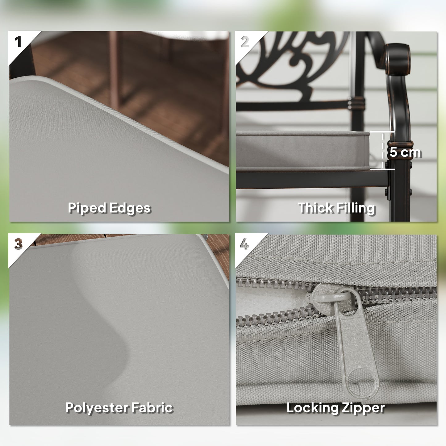 Outsunny Set Of Two 45x45cm Garden Seat Cushions Light Grey For Outdoor Chairs Benches And Patio