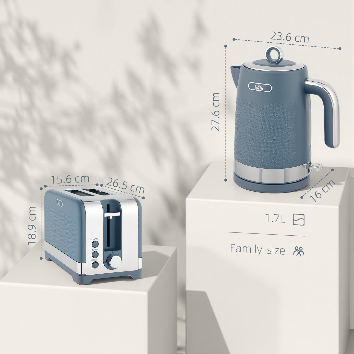 Homcom Kettle And Toaster Set Blue Textured Sleek Design Matte Finish Curved Shape