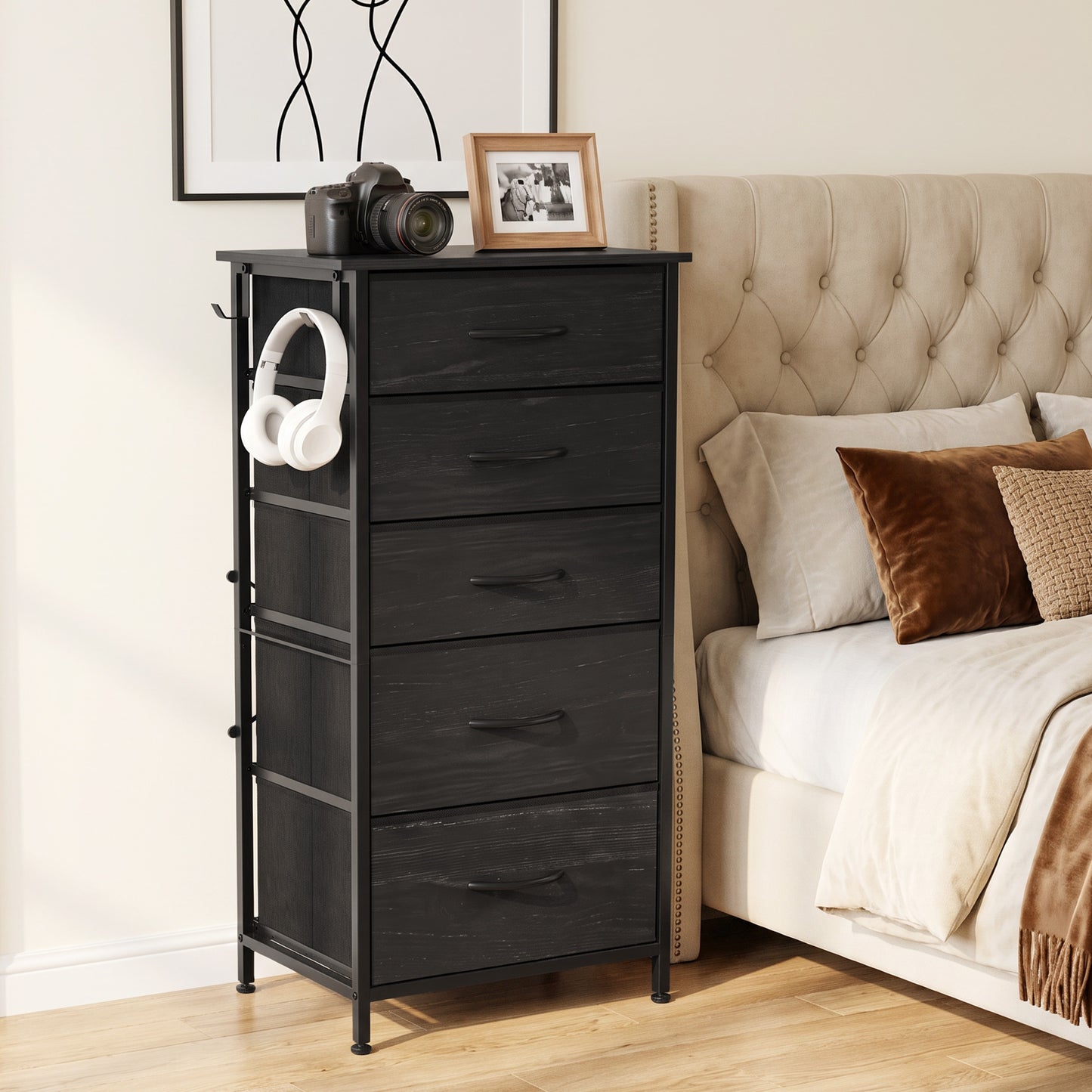 Homcom Chest Of Drawers With Five Fabric Drawers And Steel Frame Black