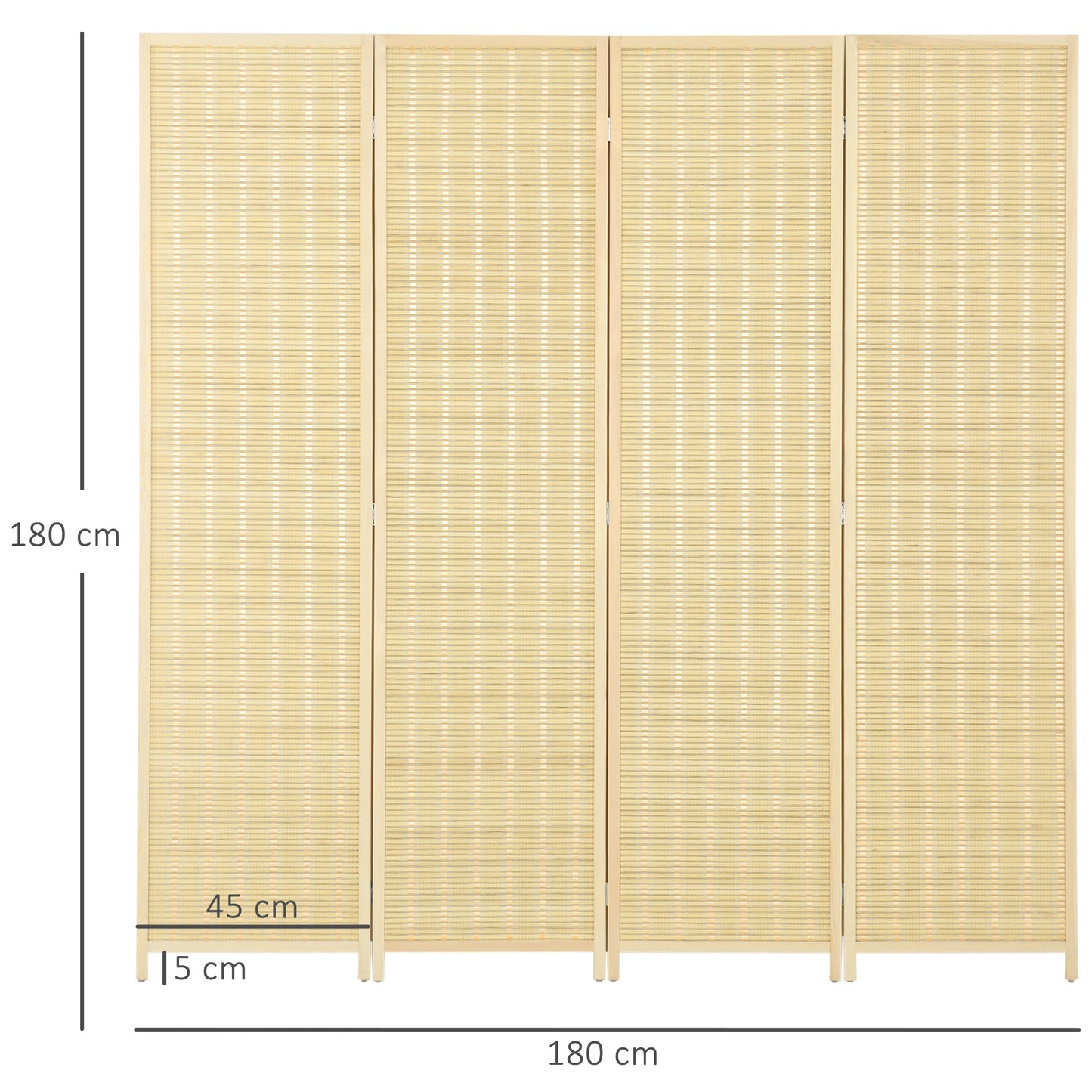 HOMCOM Stylish 4-Panel Folding Room Divider Screen for Privacy and Decoration, 180 x 180cm, Natural Wood Finish - ALL4U RETAILER LTD