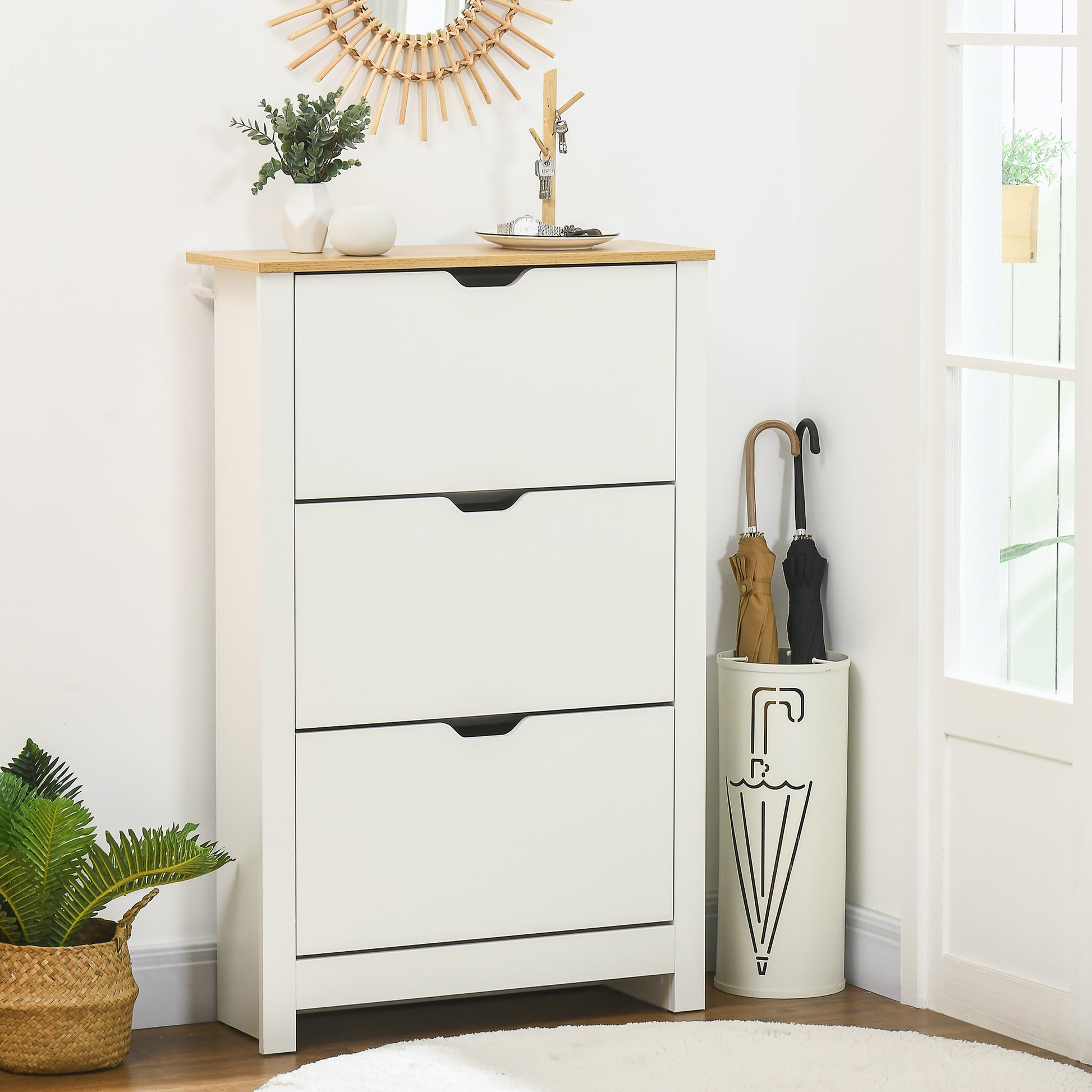 HOMCOM Compact White Shoe Storage Cabinet with 3 Flip Drawers for 18 Pairs of Shoes, Ideal for Hallway - ALL4U RETAILER LTD