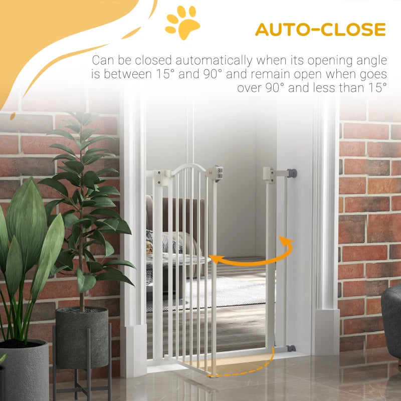 PawHut Metal Adjustable Pet Gate Safety Barrier with Auto-Close Door - White (74-80cm) - ALL4U RETAILER LTD