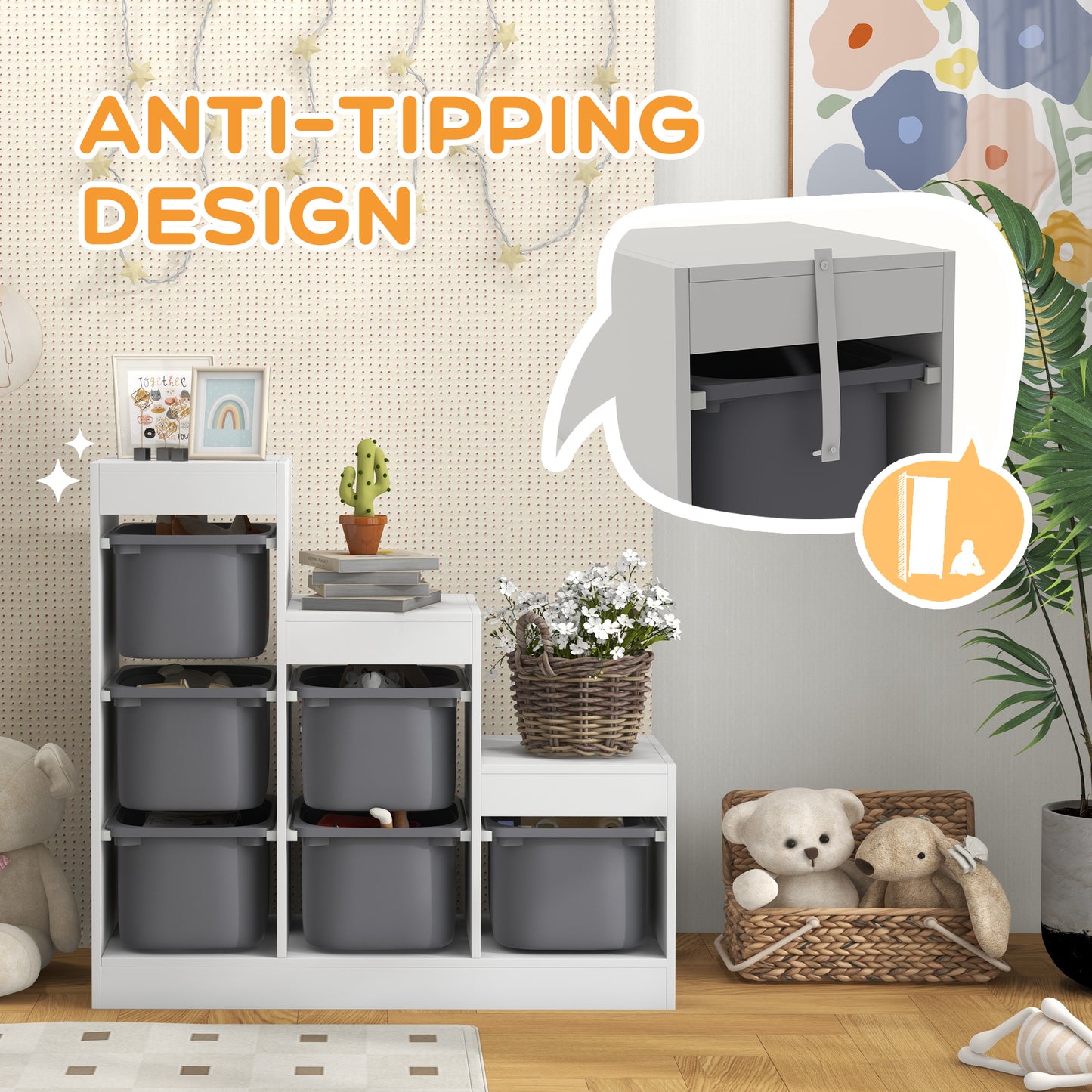 AIYAPLAY Three Layer Toy Storage Organizer With Removable Bins For Kids Ages 3 To 8 Grey