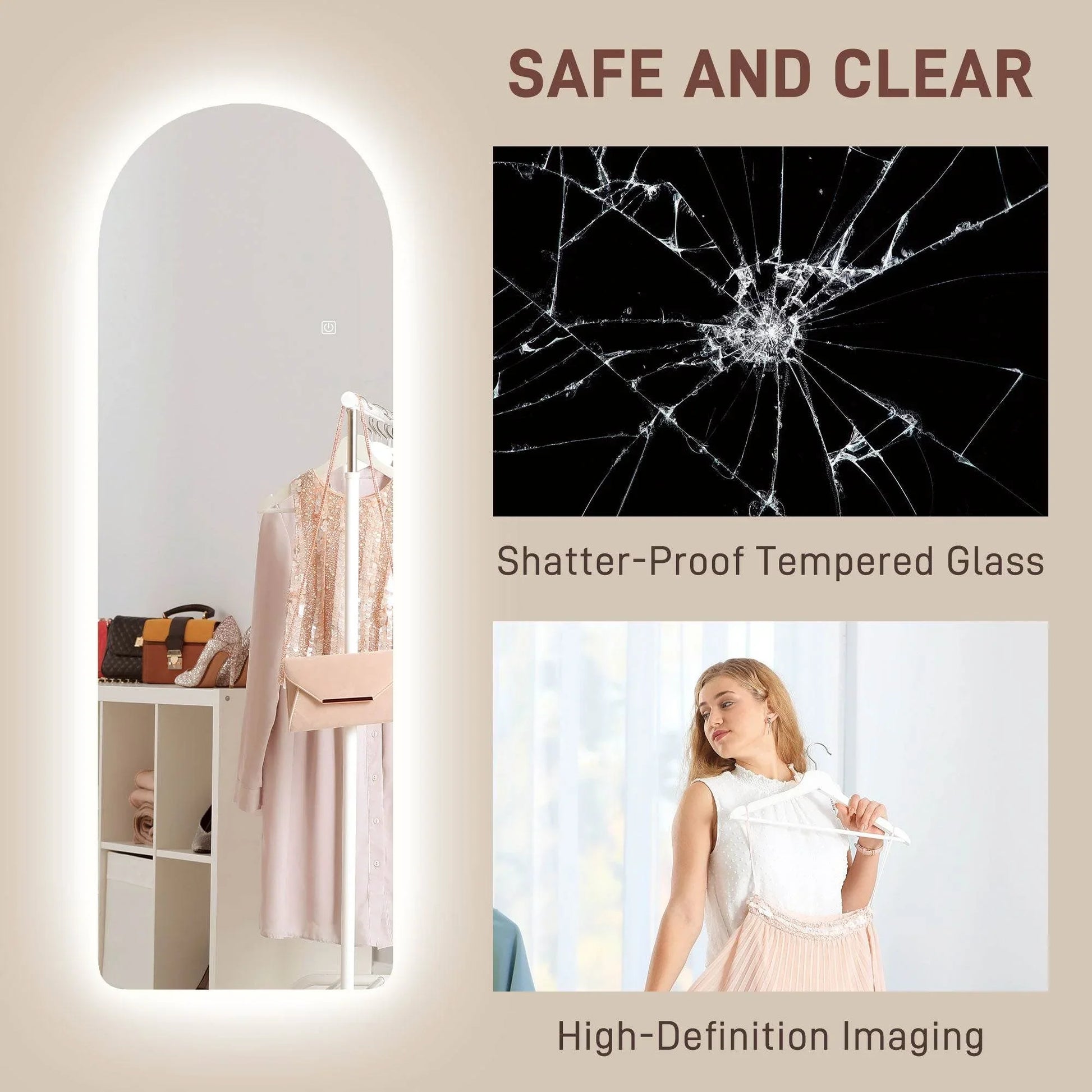 Illuminated Arch Floor Mirror with Adjustable LED Lights - 120 x 40cm - ALL4U RETAILER LTD