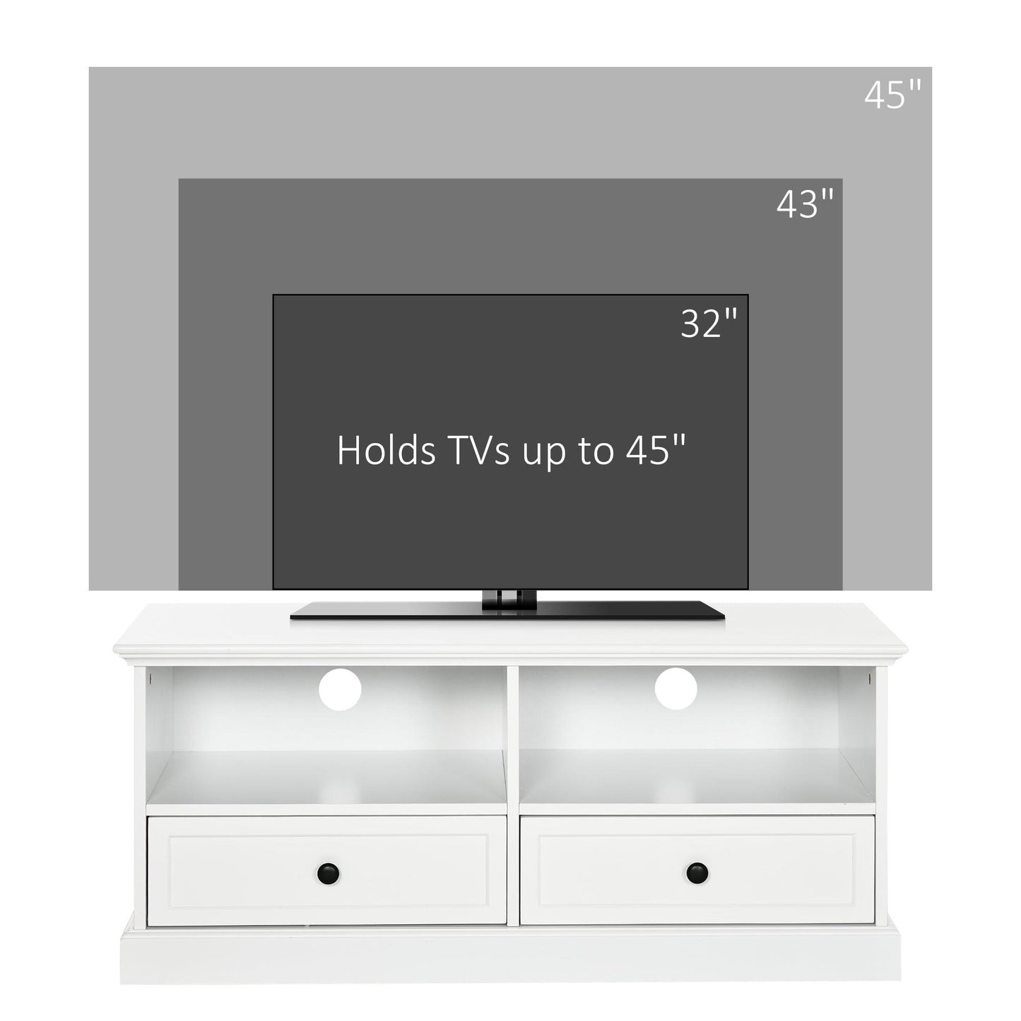 HOMCOM White TV Stand with Drawers and Open Shelves for 45" TVs - ALL4U RETAILER LTD