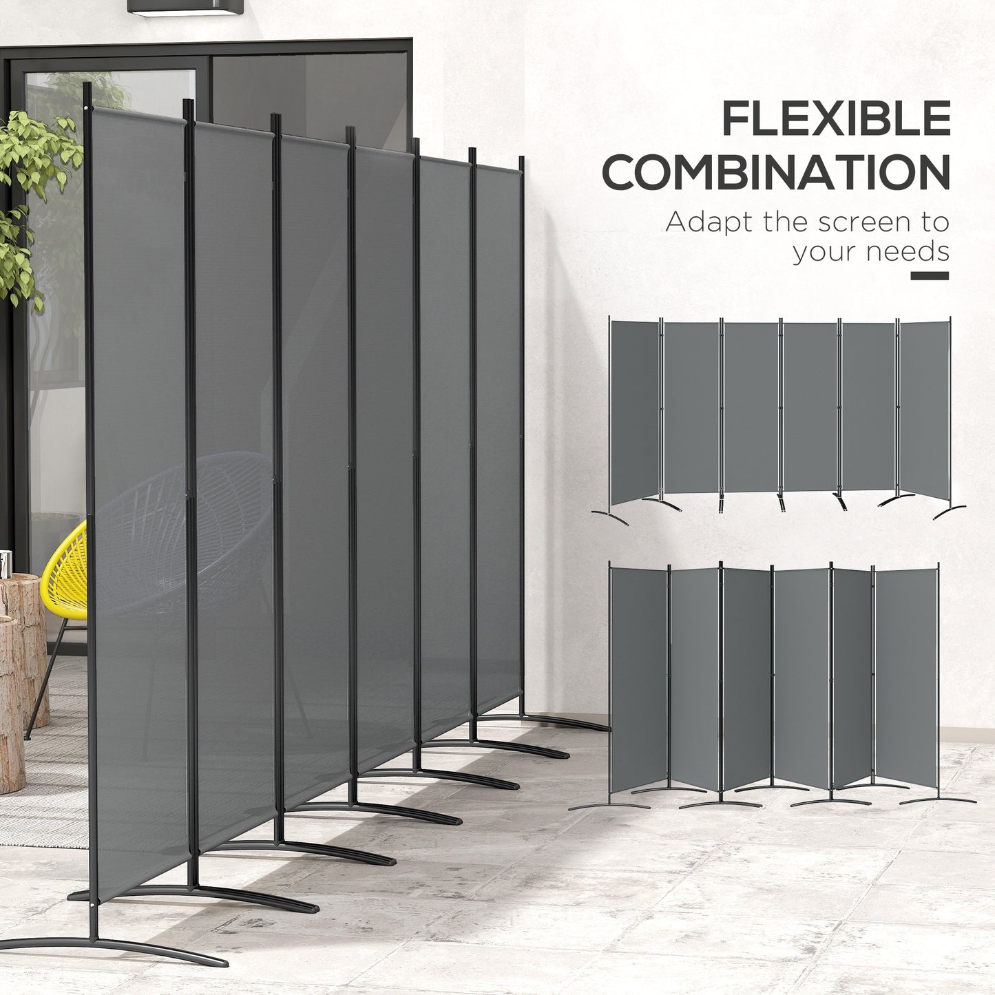 Outsunny 6 Panel Folding Room Divider Freestanding Garden Privacy Screen 332 X 172 cm Dark Grey