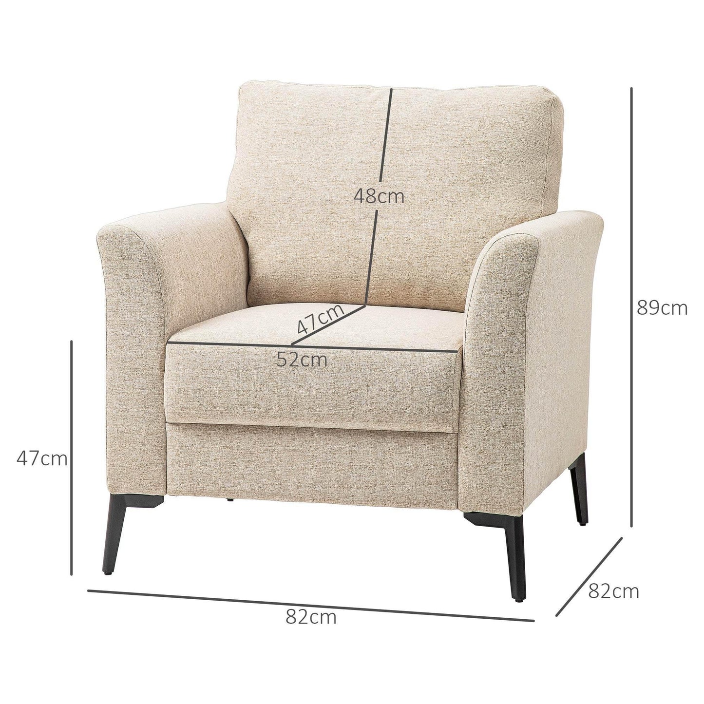 HOMCOM Chic Linen Upholstered Accent Chair with Metal Legs and Padded Cushion for Living Room or Office, Beige - ALL4U RETAILER LTD