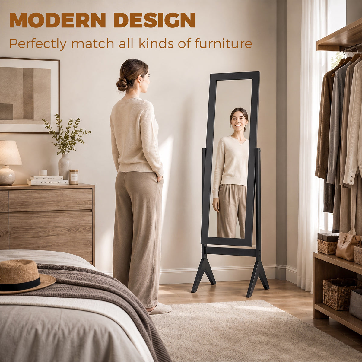 HOMCOM Freestanding Adjustable Full Length Dressing Mirror Black