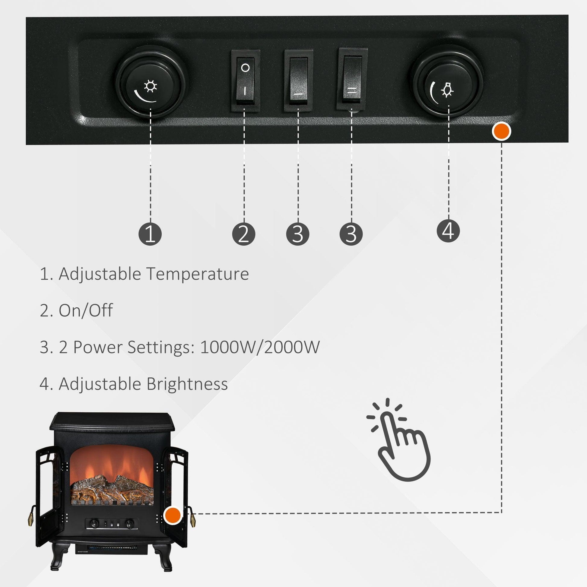 HOMCOM Electric Fireplace Stove Heater, LED Flame Effect - ALL4U RETAILER LTD