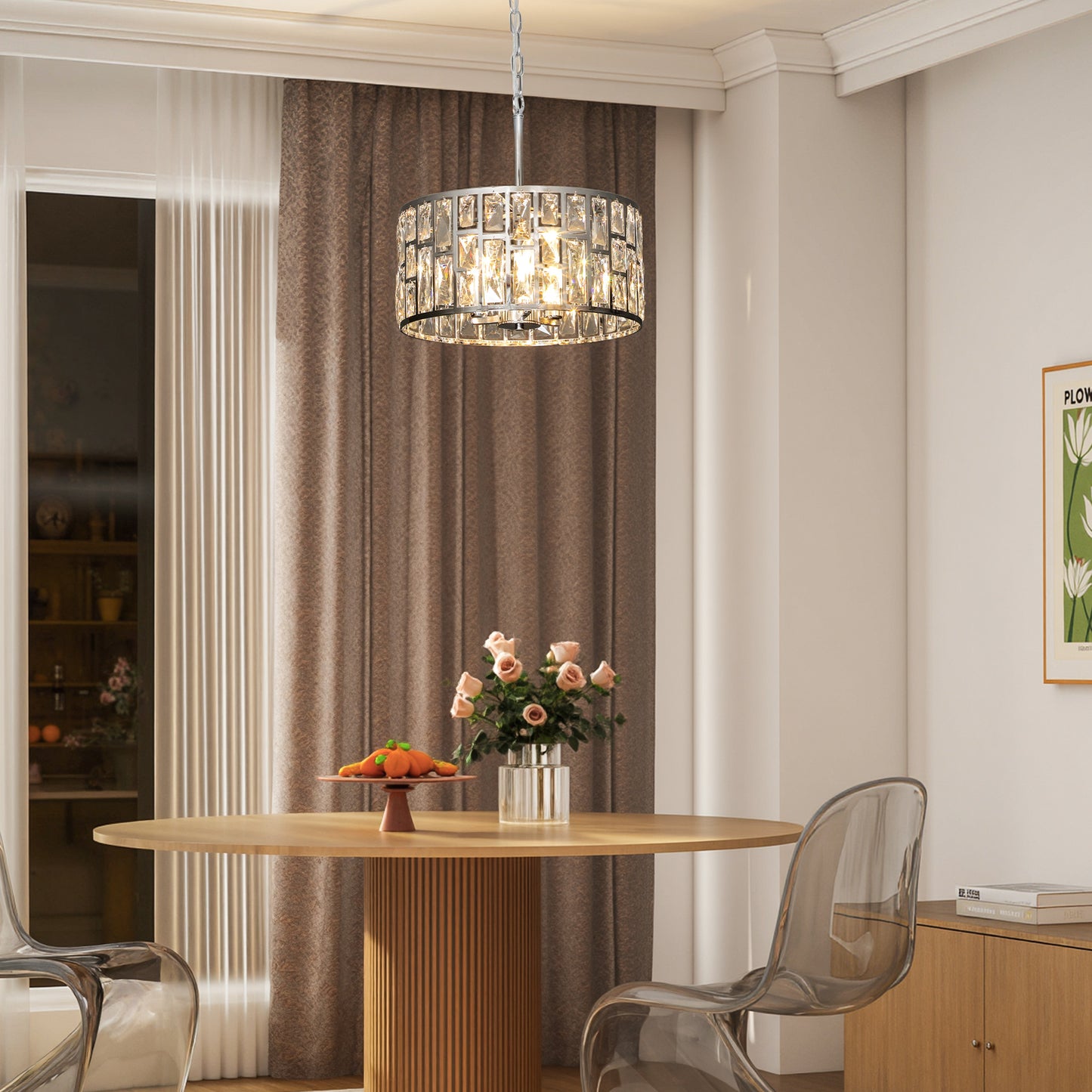HOMCOM 72 Glass Crystallite Chandelier in Silver Tone for Ceiling Mount and Hanging Pendant With Three Bulbs
