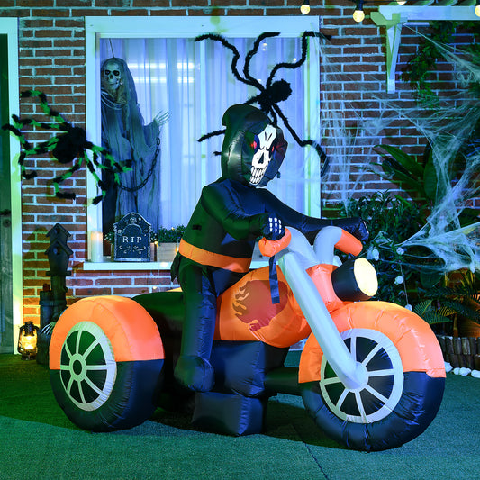 HOMCOM 9FT Halloween Inflatable Skeleton on Motorcycle with LED Lights - Spooky Outdoor Decoration for Lawn and Parties - ALL4U RETAILER LTD