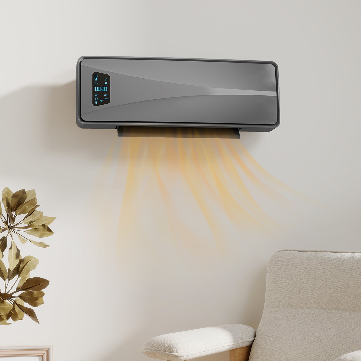 Homcom 2000W Ceramic Electric Heater With Fan Adjustable Thermostat Wall Mounted Grey