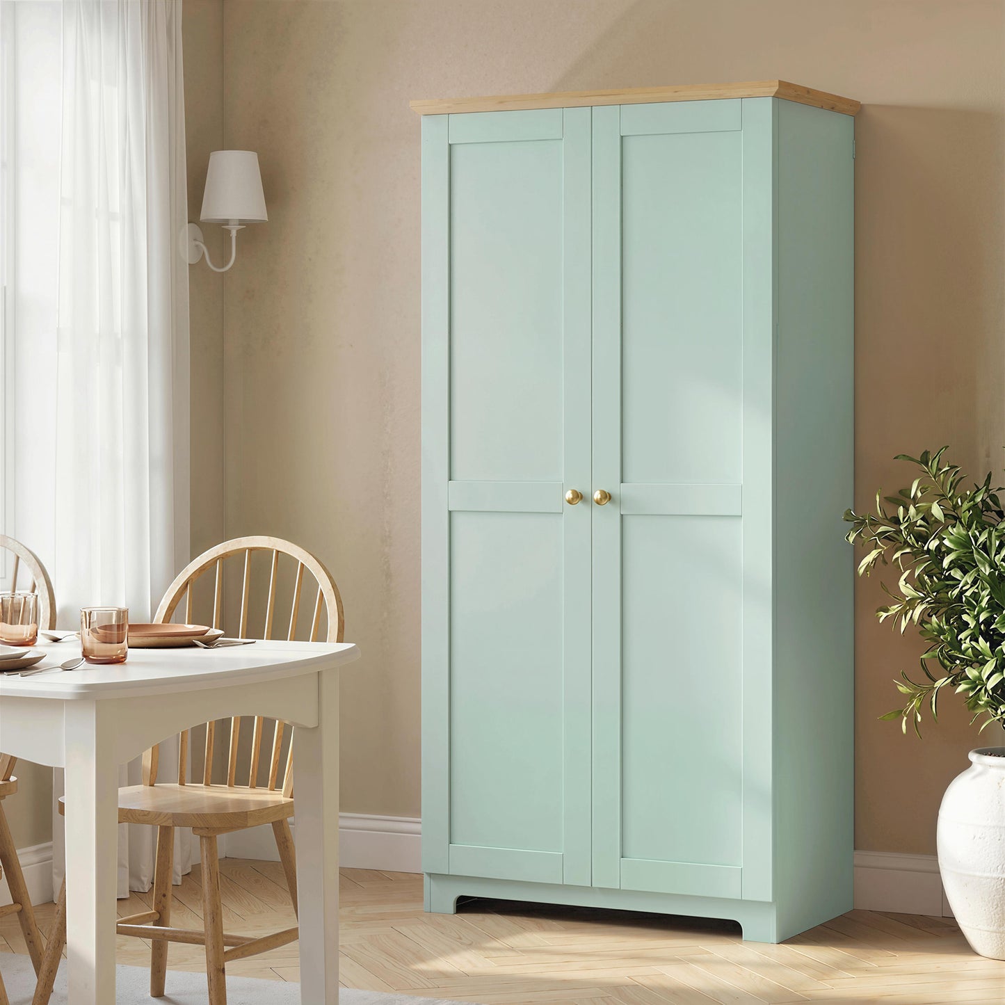 HOMCOM Kitchen Cupboard Freestanding Storage Cabinet With Doors And Shelves 172cm Light Green
