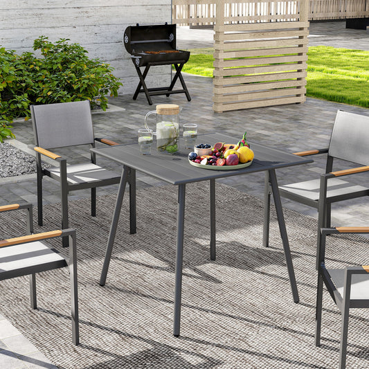 Outsunny Square Garden Table With Slat Top And Steel Frame For Four People 80 x 80 x 74 cm Grey