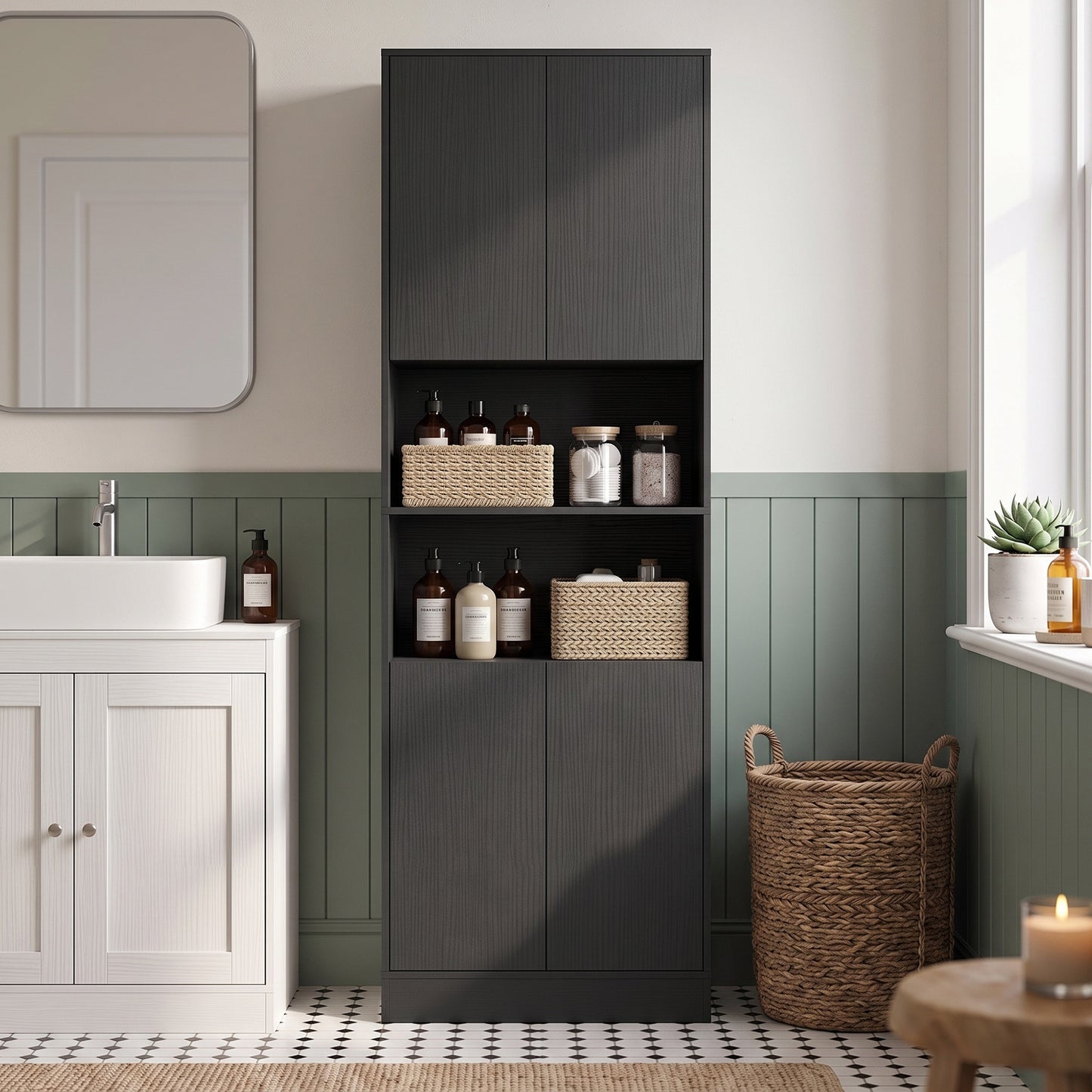 HOMCOM 170 cm Kitchen Pantry Cabinet Freestanding Storage Cabinet With Soft Close Hinges Black Wood Effect