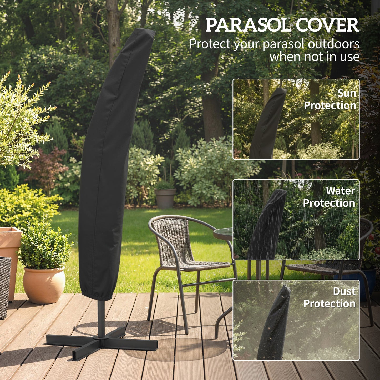 Outsunny 3m Overhanging Cantilever Parasol With Base, Weights and Cover for Outdoors Black