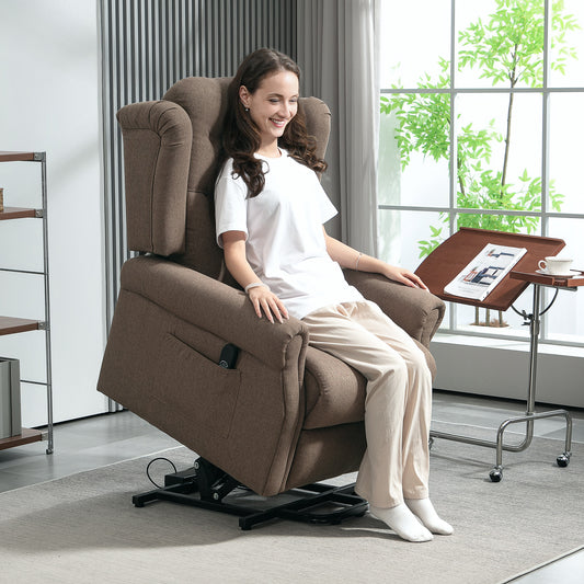 HOMCOM 45 Degree Lifting Riser Recliner Armchair In Dark Brown With 150 Degree Back Recline And Footrest