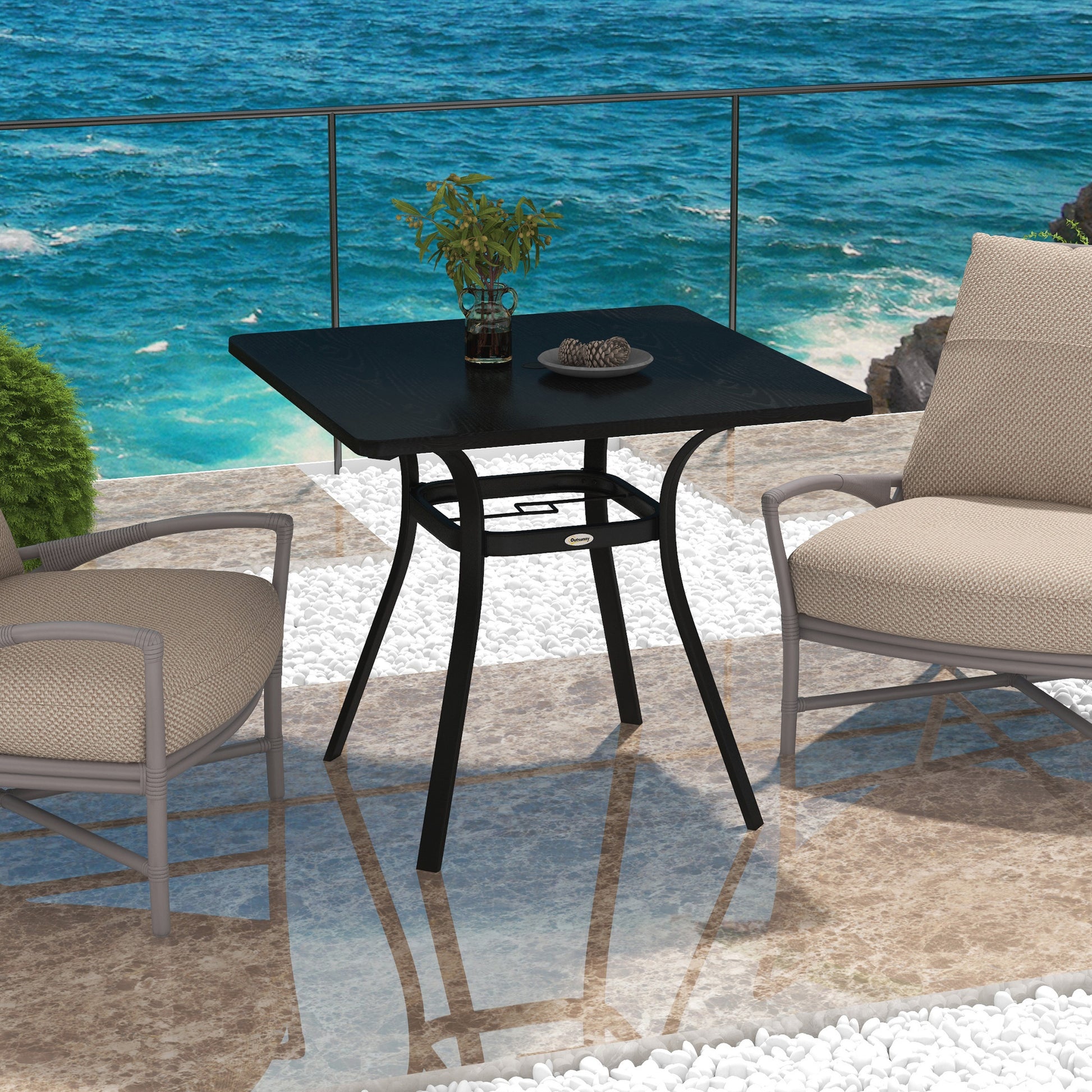 Outsunny Stylish Black Steel Garden Bistro Table with Umbrella Hole for Four People - ALL4U RETAILER LTD