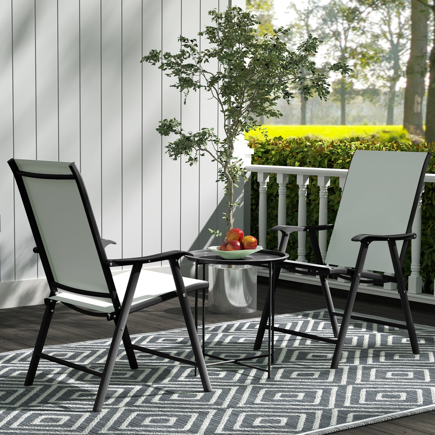 Outsunny Steel Removable Tray Top Garden Table With Folding Legs Black Outdoor Coffee Table For Patio Balcony