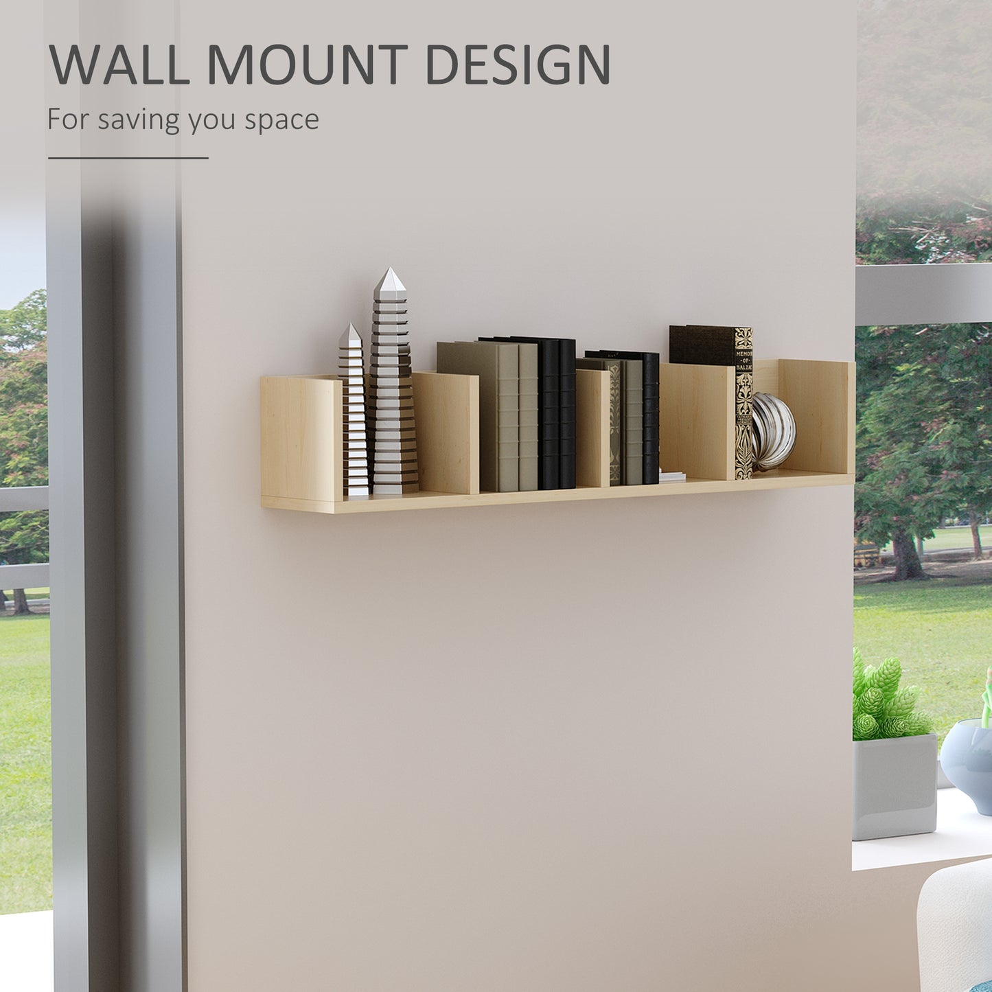 HOMCOM Wall Mount CD DVD Storage Rack With 4 Cubes Holds Up To 60 CDs Natural Wood Finish Set Of 2