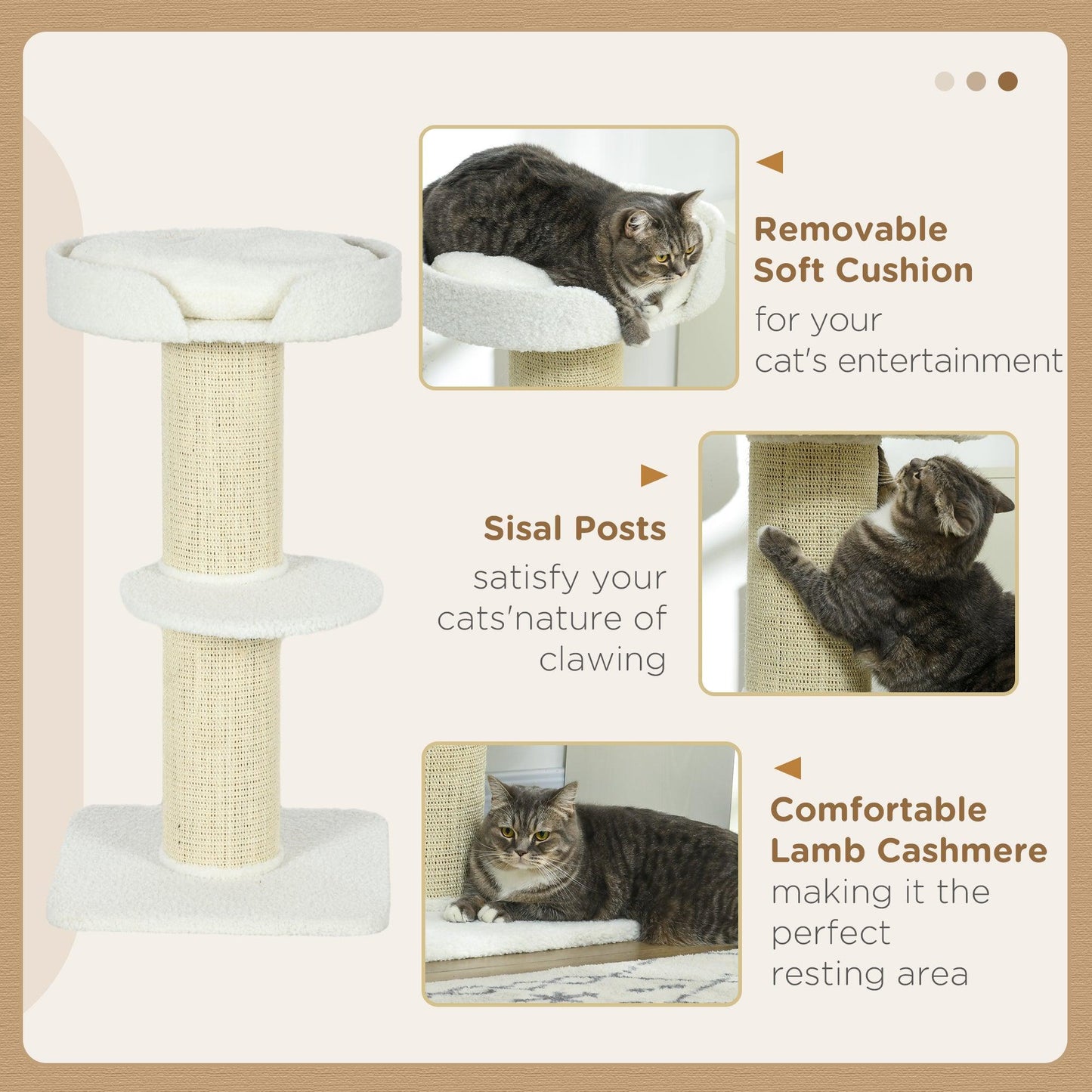 PawHut 2 Tier Sisal Sherpa Cat Tree with Basket Cushion Sisal Post Cream White - ALL4U RETAILER LTD